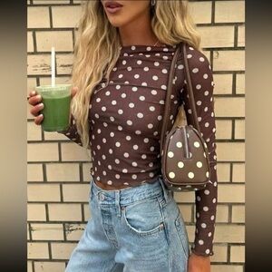 Shein brown polka dot long sleeve size medium